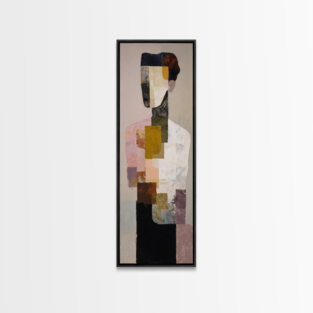 Mid Century Color Block Composition Framed Canvas Print, Wall Art, Wood Wall Art, Living Room Decor, Abstract Art, WAL-1x3-96