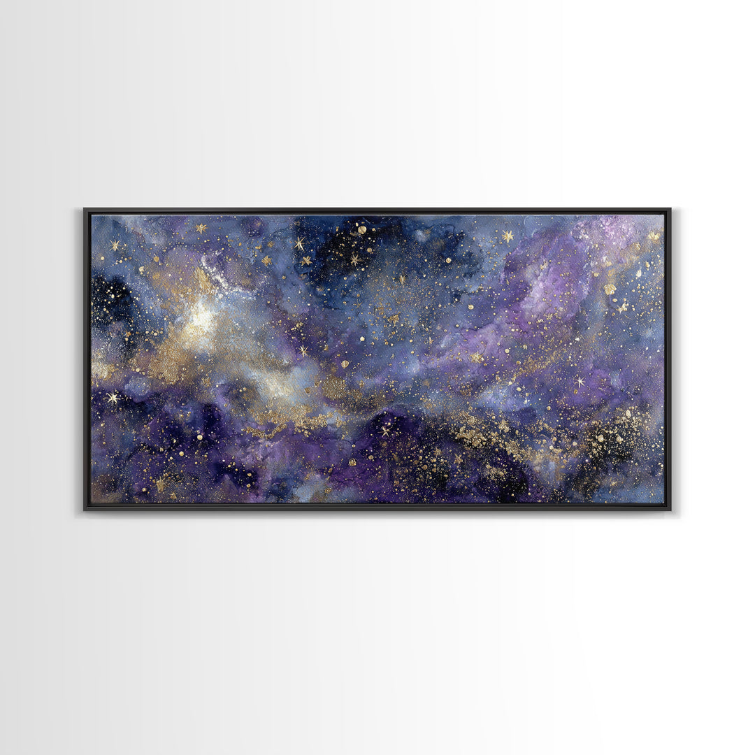 Celestial Moon and Stars Artwork Framed Canvas Print, Wall Art, Contemporary Art, Living Room Decor, Fine Art, WAL-2x1-10