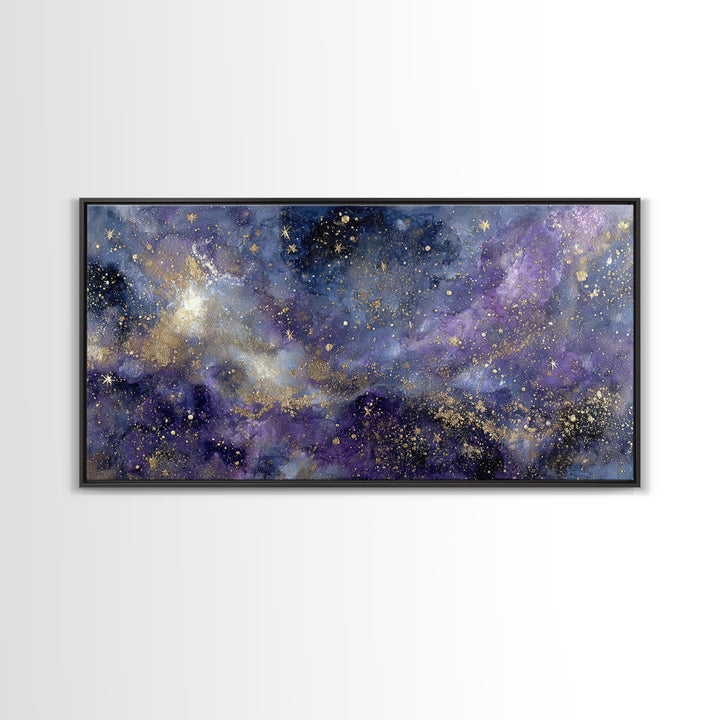 Celestial Moon and Stars Artwork Framed Canvas Print, Wall Art, Contemporary Art, Living Room Decor, Fine Art, WAL-2x1-10