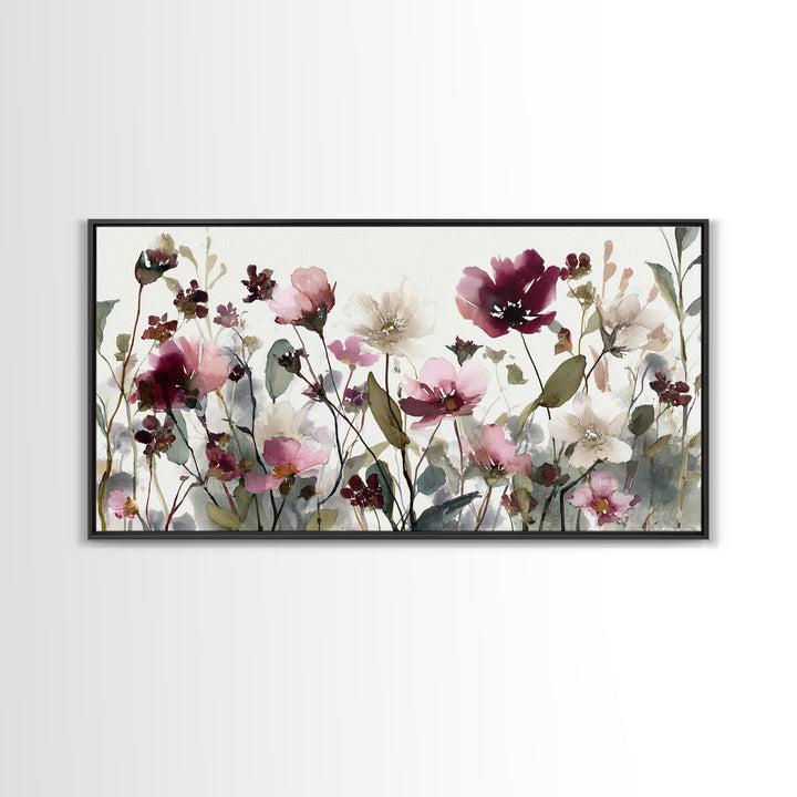 Impressionist Meadow of Wildflowers Framed Canvas Print, Wall Art, Painting, Living Room Decor, Watercolor Art, WAL-2x1-13