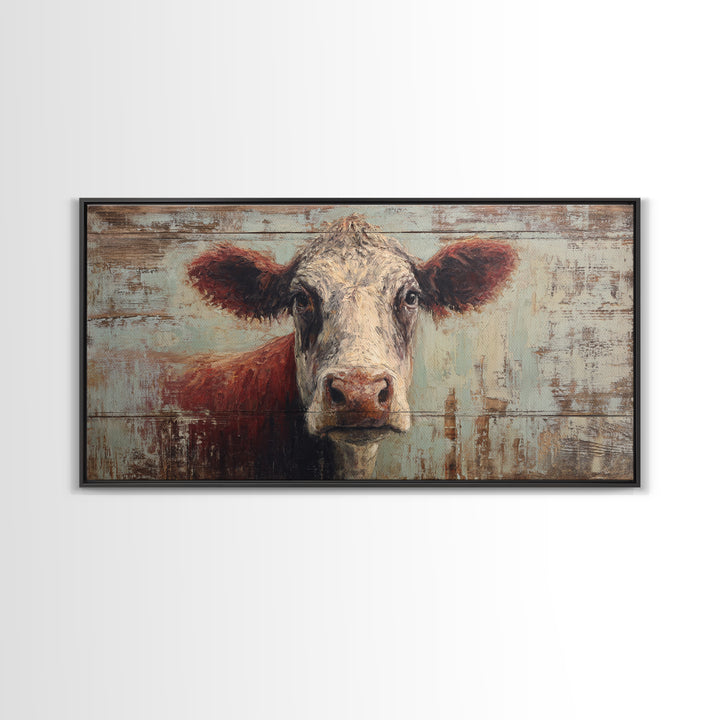 Rustic Farmhouse Cow Portrait Framed Canvas Print, Wall Art, Home Decor, Living Room Decor, Fine Art, Digital Wall Art, WAL-2x1-15