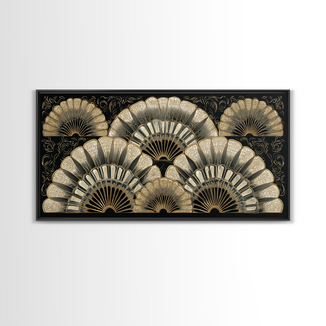 Art Deco Gold Fan Pattern Framed Canvas Print, Wall Art, Fine Art Print, Living Room Decor, Fine Art, Wall Decor, WAL-2x1-16
