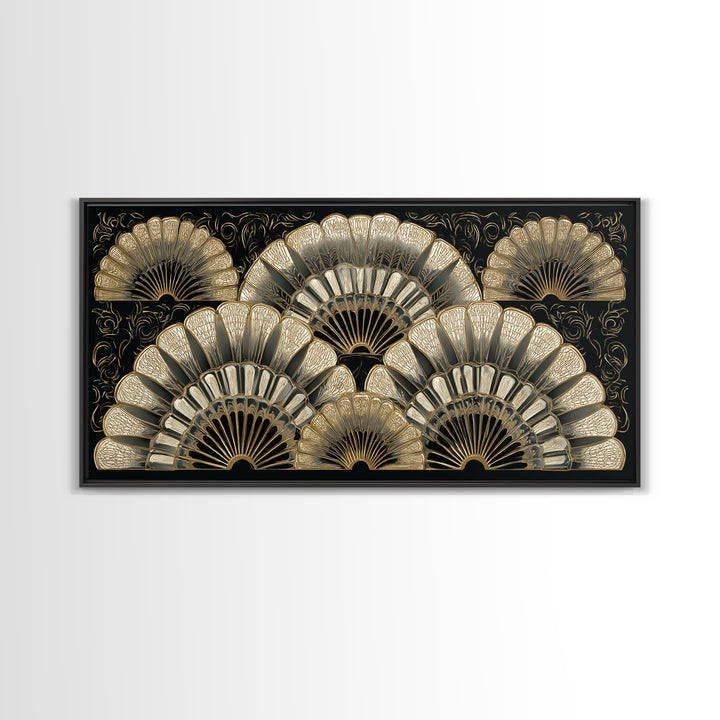 Art Deco Gold Fan Pattern Framed Canvas Print, Wall Art, Fine Art Print, Living Room Decor, Fine Art, Wall Decor, WAL-2x1-16