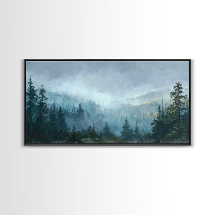 Moody Forest Landscape Framed Canvas Print, Wall Art, Minimalist Decor, Living Room Decor, Oil Painting, Wall Art Prints, WAL-2x1-30