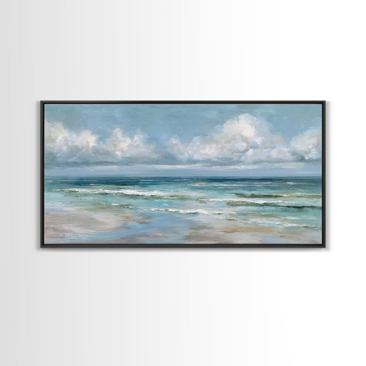 Classic Seascape with Dramatic Clouds Canvas Print, Wall Art, Wall Art for Mom, Living Room Decor, Oil Painting, WAL-2x1-47