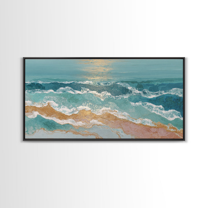 Coastal Aerial Water Study Framed Canvas Print, Wall Art, Large Wall Art, Living Room Decor, Fine Art, Abstract Wall Art, WAL-2x1-55