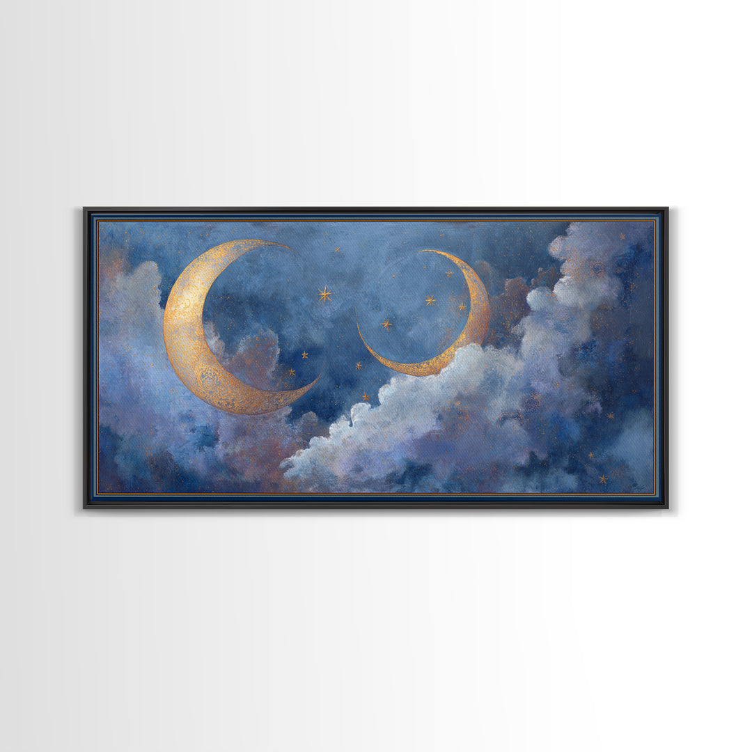 Celestial Moon and Stars Artwork Canvas Print, Wall Art, Painting, Living Room Decor, Fine Art, Art Deco, Wall Hanging, WAL-2x1-58