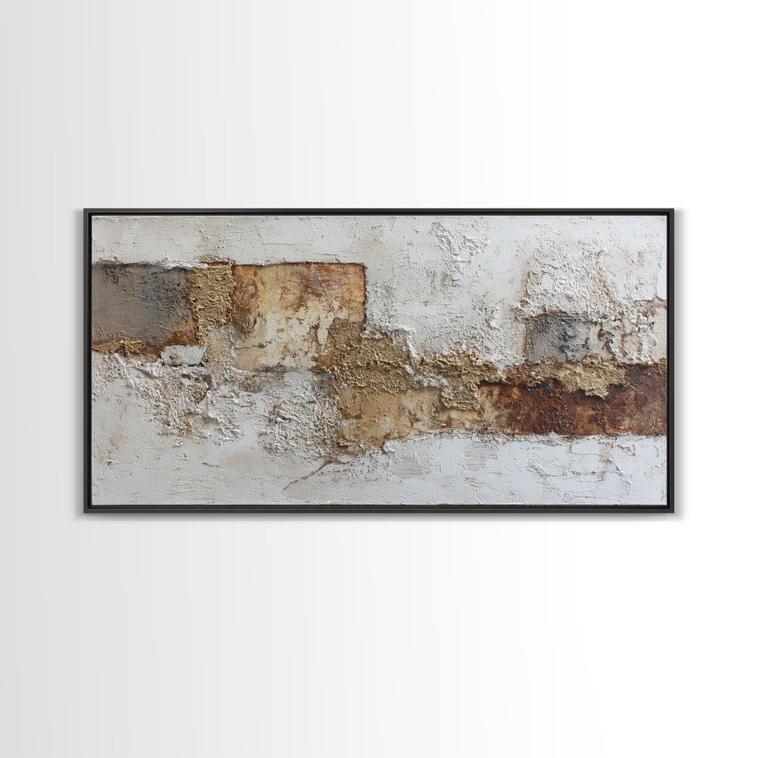 Luxury Neutral Plaster Texture Abstract Framed Canvas Print, Wall Art, Abstract Art, Living Room Decor, Boho Decor, WAL-2x1-59