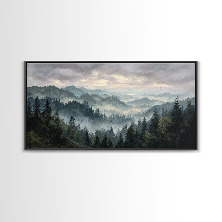 Moody Forest Landscape Framed Canvas Print, Wall Art, Minimalist Decor, Living Room Decor, Oil Painting, Wall Art Prints, WAL-2x1-6