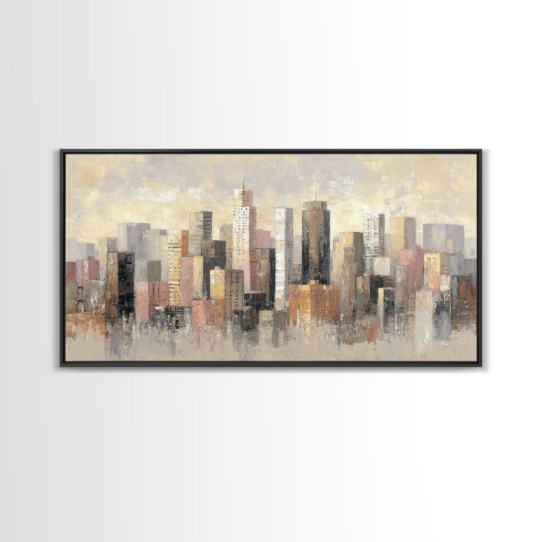 Urban Skyline in Muted Evening Color Canvas Print, Wall Art, Living Room Decor, Abstract Art, Metal Wall Art, WAL-2x1-62