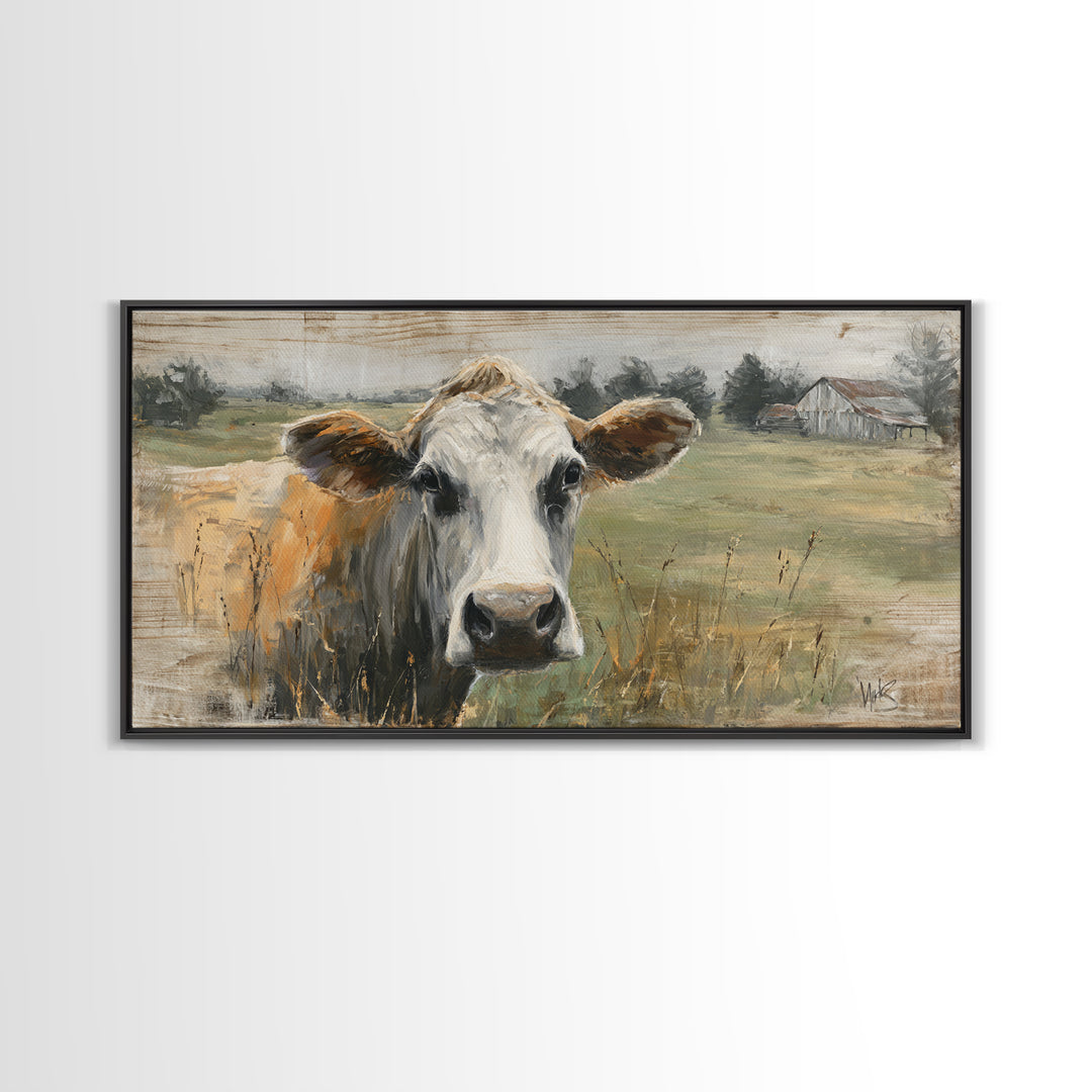 Rustic Farmhouse Cow Portrait Canvas Print, Wall Art, Wall Hanging, Living Room Decor, Fine Art, Gallery Decor, WAL-2x1-63