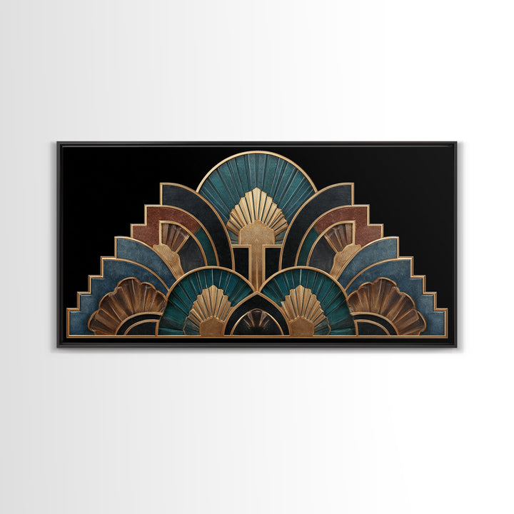Art Deco Gold Fan Pattern Canvas Print, Wall Art, Printable Wall Art, Living Room Decor, Fine Art, Original Art, WAL-2x1-64