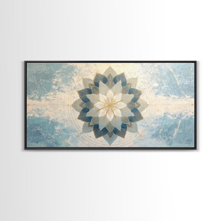Sacred Geometry Mandala Framed Canvas Print, Wall Art, Mid Century Modern, Living Room Decor, Abstract Art, Textured Wall Art, WAL-2x1-65