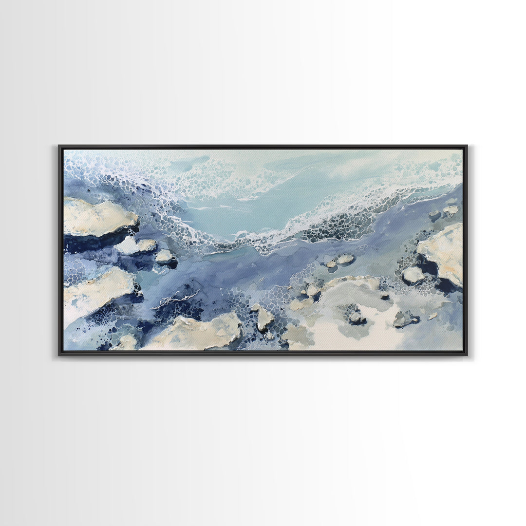 Coastal Aerial Water Study Framed Canvas Print, Wall Art, Painting, Living Room Decor, Fine Art, Art Deco, Wall Hanging, WAL-2x1-7