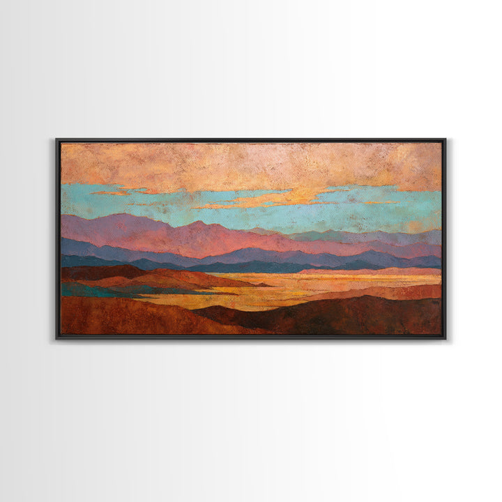 Desert Landscape in Warm Terracotta Tones Framed Canvas Print, Wall Art, Room Decor, Living Room Decor, Fine Art, WAL-2x1-75