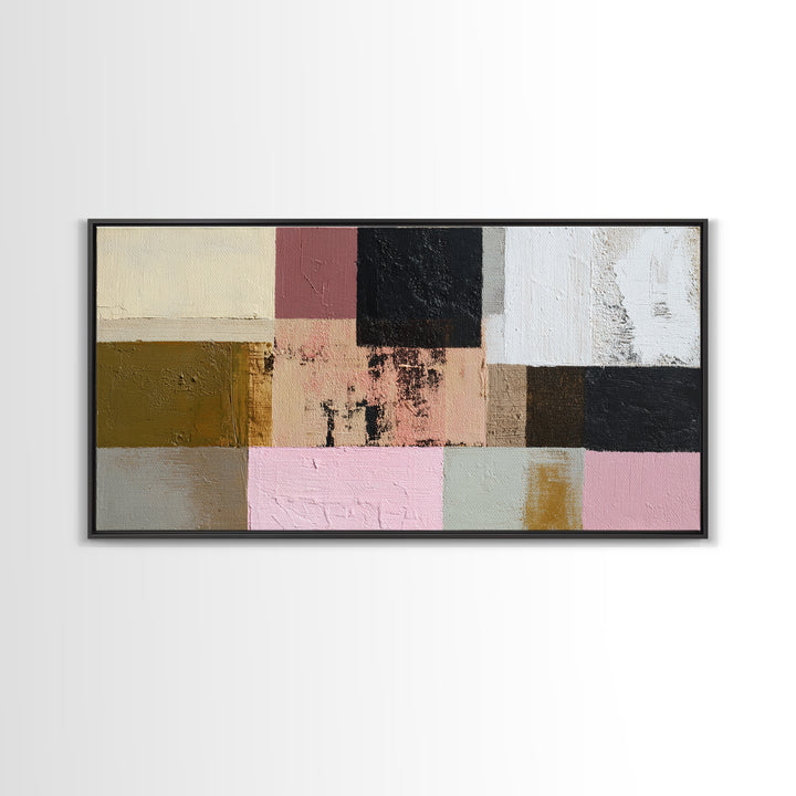 Mid Century Color Block Composition Framed Canvas Print, Wall Art, Art Deco, Living Room Decor, Fine Art, Abstract Wall Art, WAL-2x1-80