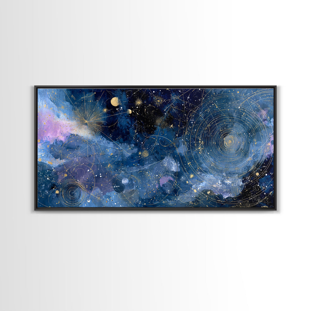 Celestial Moon and Stars Artwork Canvas Print, Wall Art, Painting, Living Room Decor, Fine Art, Art Deco, Wall Hanging, WAL-2x1-82