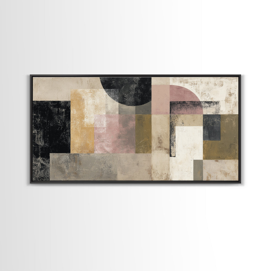 Luxury Neutral Plaster Texture Abstract Framed Canvas Print, Wall Art, Art, Living Room Decor, Fine Art, Wall Clock, WAL-2x1-83
