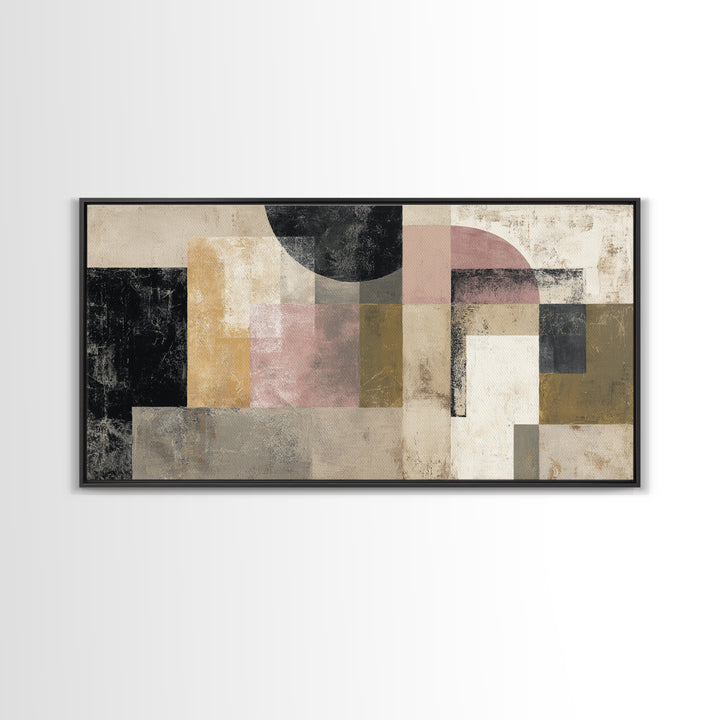 Luxury Neutral Plaster Texture Abstract Framed Canvas Print, Wall Art, Art, Living Room Decor, Fine Art, Wall Clock, WAL-2x1-83