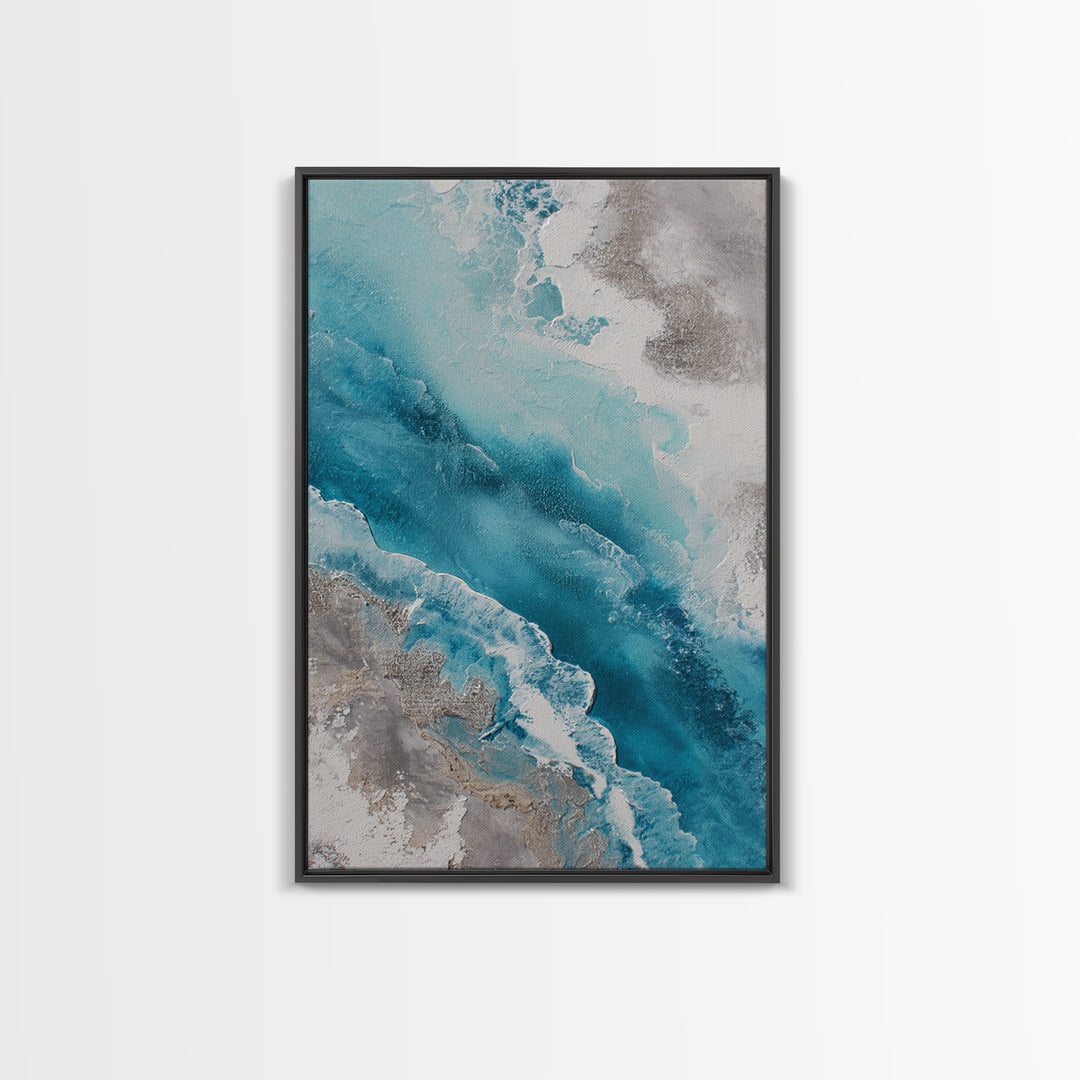 Coastal Aerial Water Study Framed Canvas Print, Wall Art, Contemporary Art, Living Room Decor, Fine Art, Mid Century Modern, WAL-2x3-19