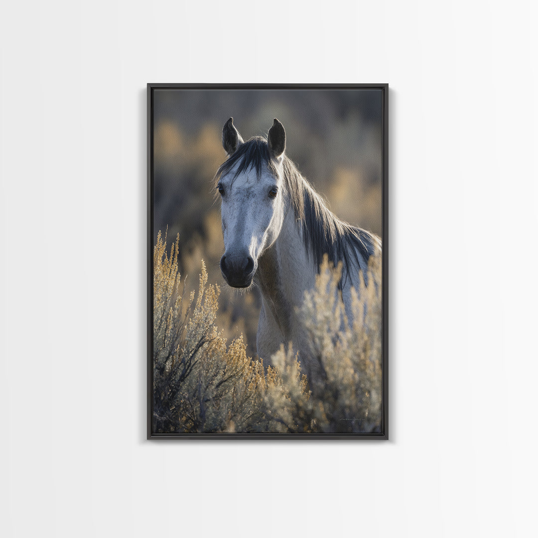 Wild Horse Portrait Framed Canvas Print, Wall Art, Heart, Living Room Decor, Fine Art, Home Decor Gift, Original Art, WAL-2x3-21