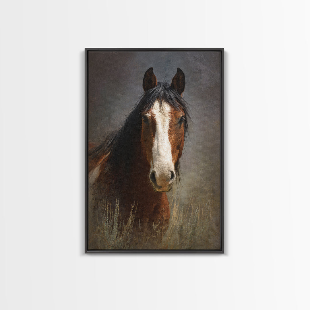 Wild Horse Portrait Framed Canvas Print, Wall Art, Wall Hanging, Living Room Decor, Fine Art, Gallery Decor, WAL-2x3-69