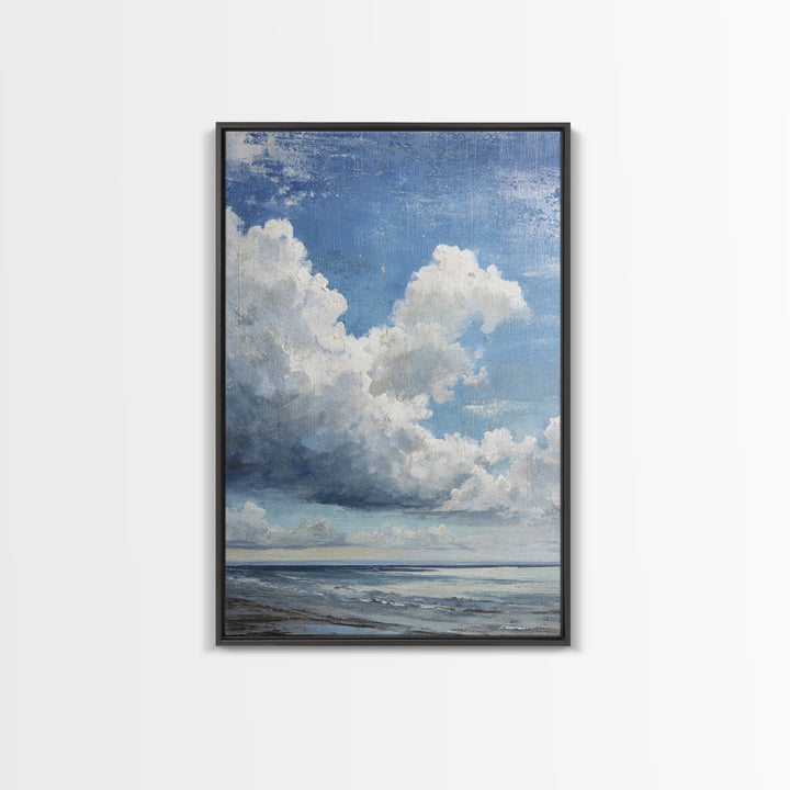 Classic Seascape with Dramatic Clouds Framed Canvas Print, Wall Art, Wood Wall Art, Living Room Decor, Abstract Art, WAL-2x3-83