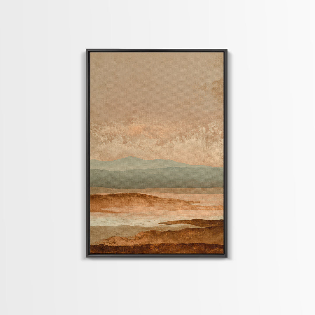 Desert Landscape in Warm Terracotta Tones Framed Canvas Print, Wall Art, Prints Wall Art, Living Room Decor, Oil Painting, WAL-2x3-87