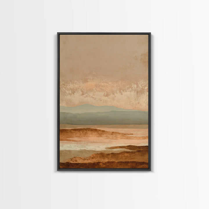 Desert Landscape in Warm Terracotta Tones Framed Canvas Print, Wall Art, Prints Wall Art, Living Room Decor, Oil Painting, WAL-2x3-87