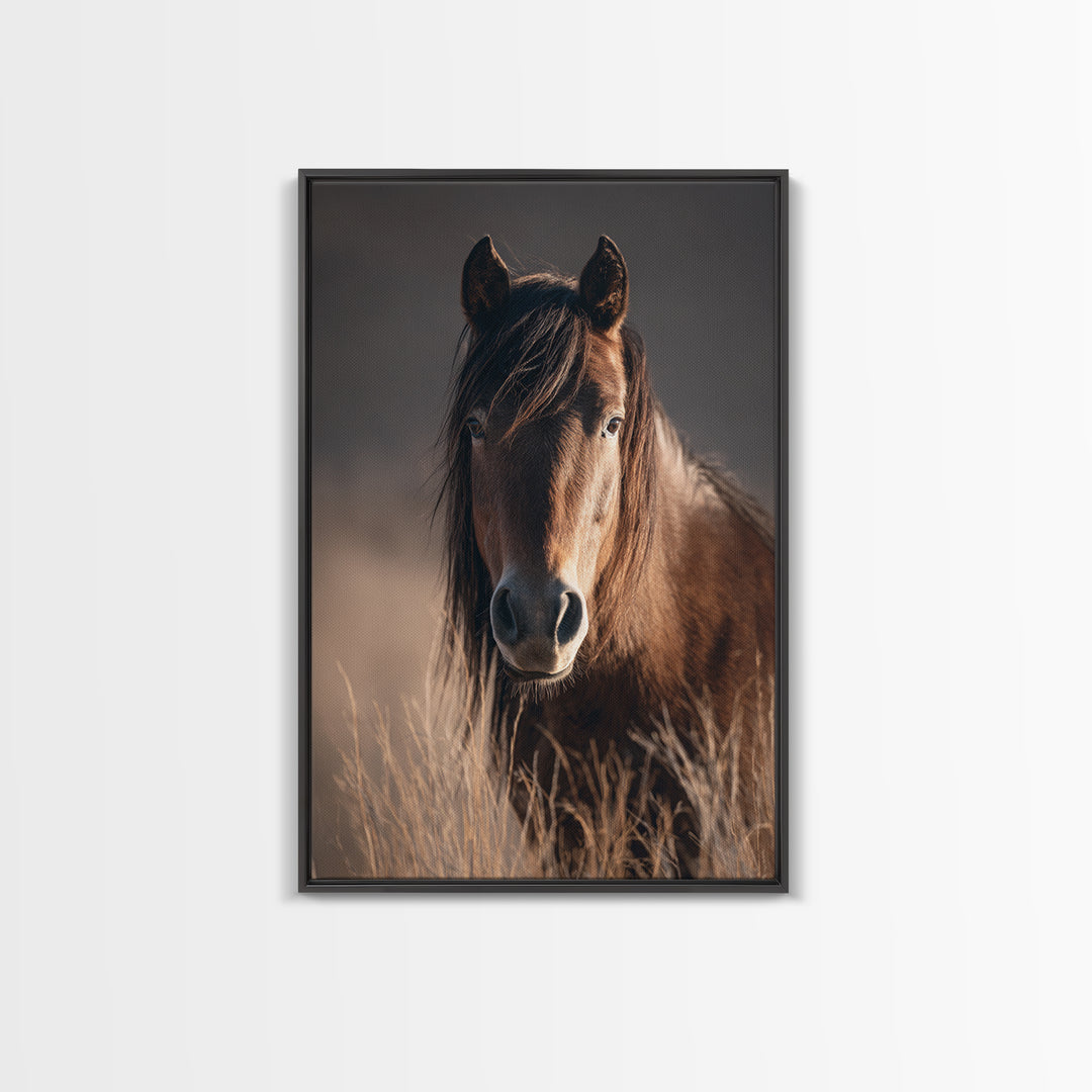 Wild Horse Portrait Framed Canvas Print, Wall Art, Wall Hanging, Living Room Decor, Fine Art, Gallery Decor, WAL-2x3-93