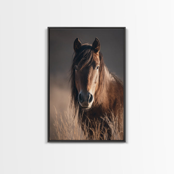 Wild Horse Portrait Framed Canvas Print, Wall Art, Wall Hanging, Living Room Decor, Fine Art, Gallery Decor, WAL-2x3-93
