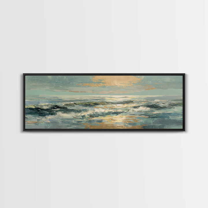 Coastal Aerial Water Study Framed Canvas Print, Wall Art, Textured Painting, Living Room Decor, Fine Art, Wall Hangings, WAL-3x1-27