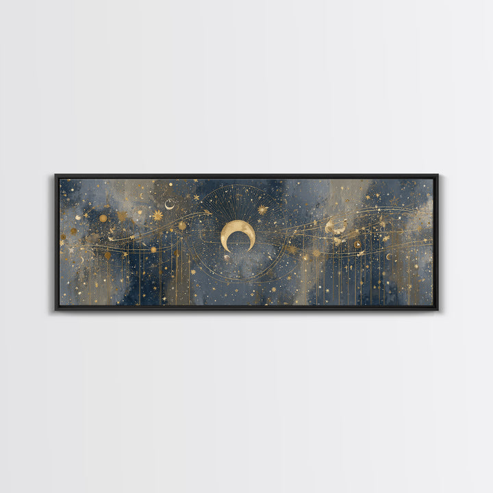 Celestial Moon and Stars Artwork Canvas Print, Wall Art, Painting, Living Room Decor, Fine Art, Art Deco, Wall Hanging, WAL-3x1-30