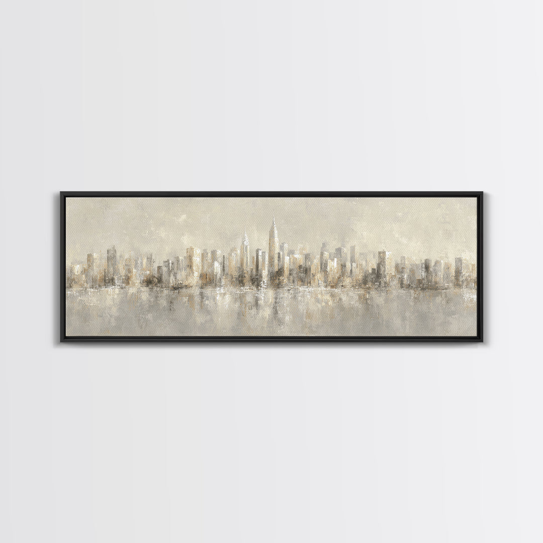 Urban Skyline in Muted Evening Color Canvas Print, Wall Art, Mid Century Modern, Living Room Decor, Fine Art, WAL-3x1-34