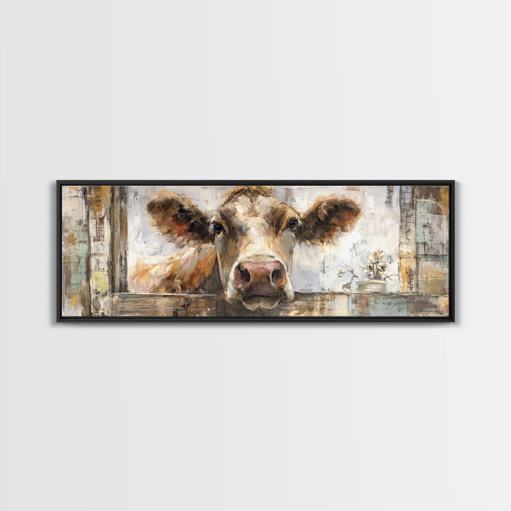 Rustic Farmhouse Cow Portrait Canvas Print, Wall Art, Minimalist Decor, Living Room Decor, Fine Art, Wall Art Prints, WAL-3x1-35