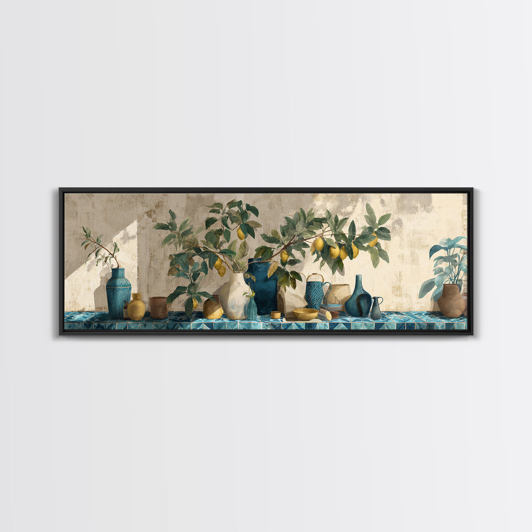 Mediterranean Lemon Branch Still Life Canvas Print, Wall Art, Metal Wall Art, Living Room Decor, Oil Painting, WAL-3x1-38