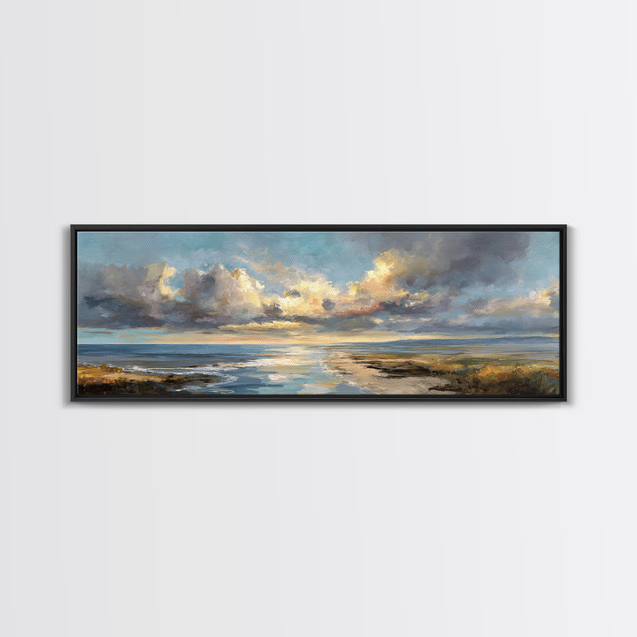 Classic Seascape with Dramatic Clouds Canvas Print, Wall Art, Art Print, Living Room Decor, Fine Art, Wall Hanging, WAL-3x1-43
