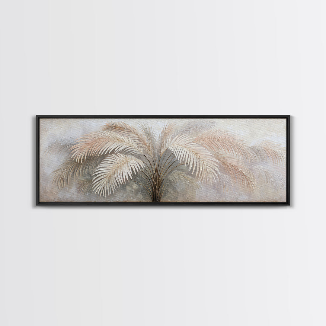 Tropical Palm Leaf Painting Framed Canvas Print, Wall Art, Minimalist Decor, Living Room Decor, Oil Painting, WAL-3x1-56