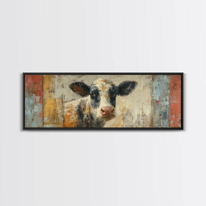 Rustic Farmhouse Cow Portrait Framed Canvas Print, Wall Art, Wall Decor, Living Room Decor, Fine Art, Large Wall Art, WAL-3x1-59