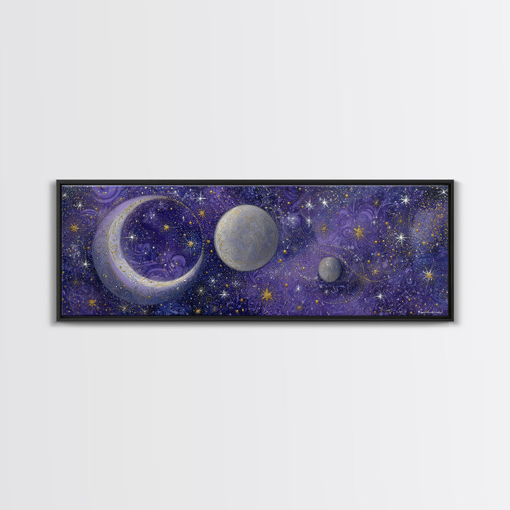 Celestial Moon and Stars Artwork Canvas Print, Wall Art, Digital Print, Living Room Decor, Fine Art, Luxury Decor, WAL-3x1-6