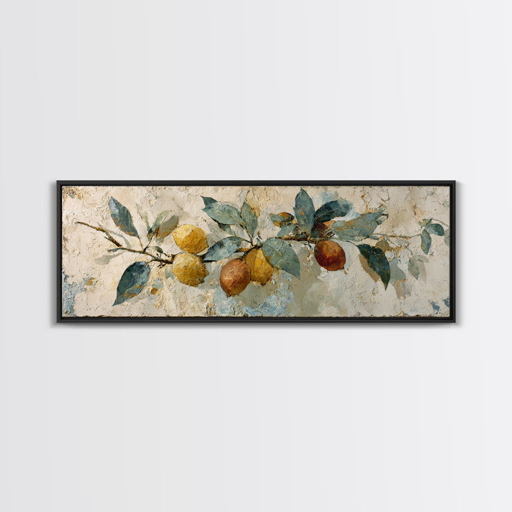 Mediterranean Lemon Branch Still Life Canvas Print, Wall Art, Boho Decor, Living Room Decor, Fine Art, Painting, WAL-3x1-62