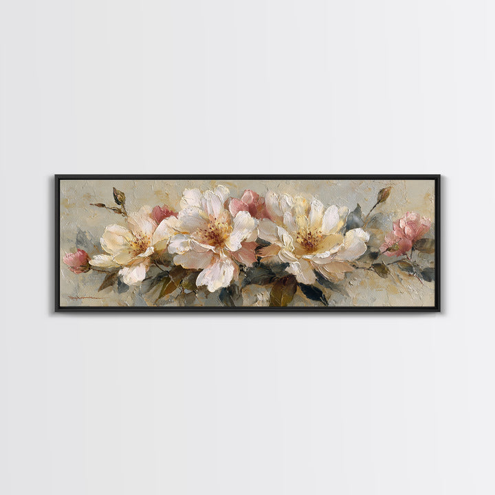 Soft Floral Oil Painting Framed Canvas Print, Wall Art, Gallery Decor, Living Room Decor, Fine Art, Home Decor, WAL-3x1-69