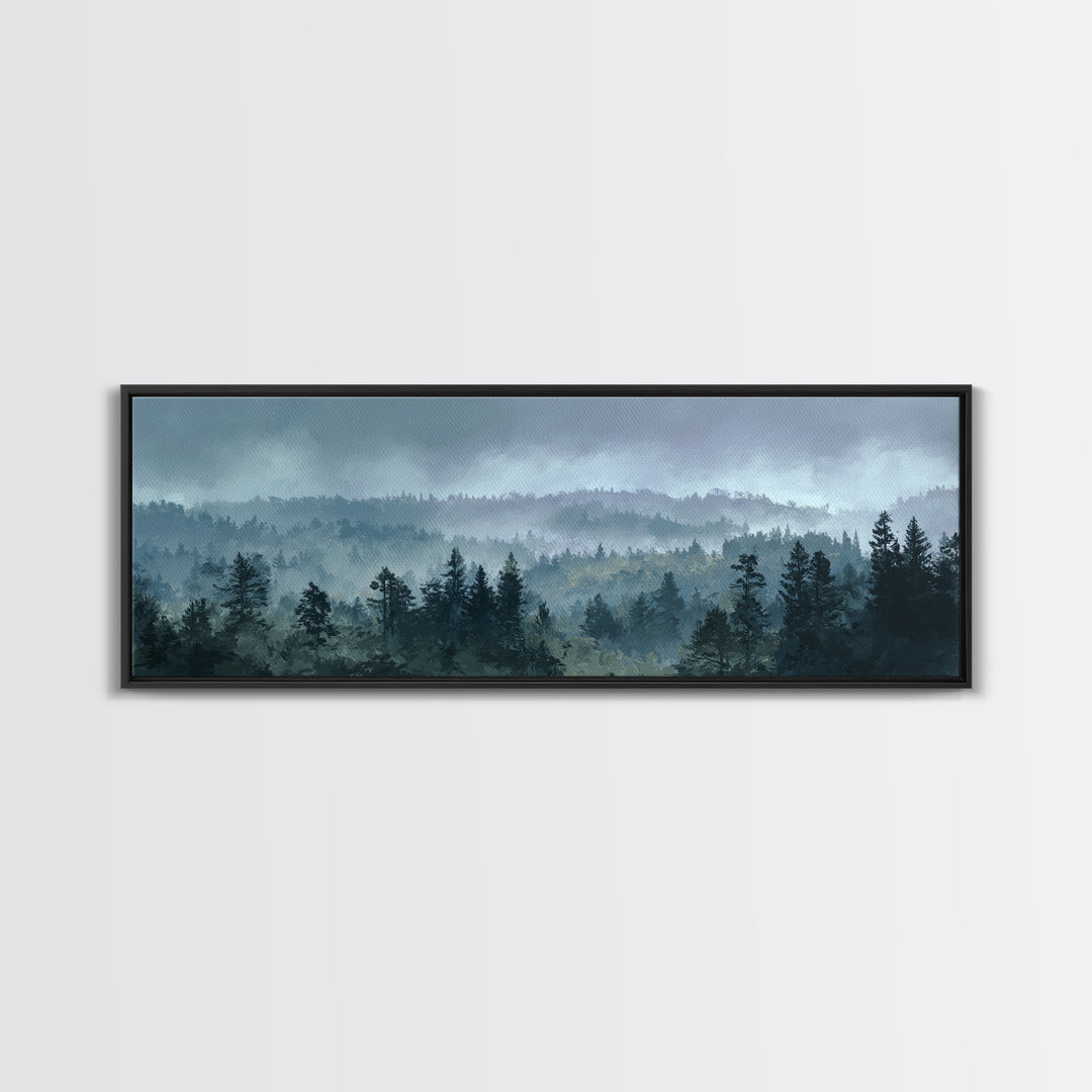 Moody Forest Landscape Framed Canvas Print, Wall Art, Framed Wall Art, Living Room Decor, Fine Art, Fine Art Print, WAL-3x1-74