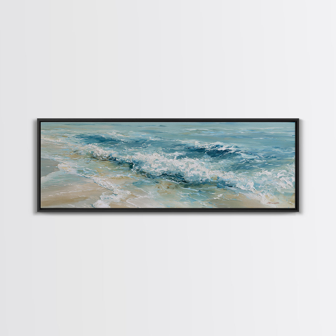 Coastal Aerial Water Study Canvas Print, Wall Art, Digital Wall Art, Living Room Decor, Fine Art, Wood Wall Art, WAL-3x1-75
