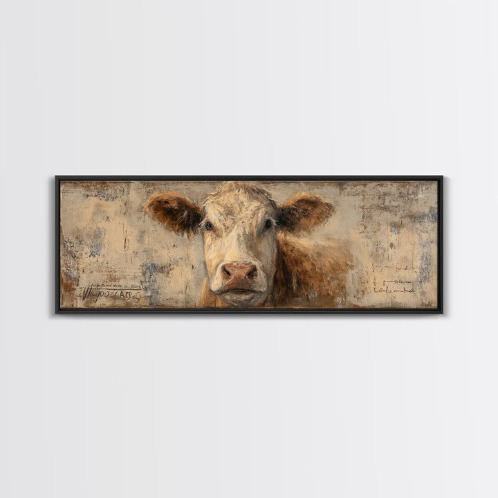 Rustic Farmhouse Cow Portrait Canvas Print, Wall Art, Canvas, Living Room Decor, Oil Painting, Canvas Wall Art, WAL-3x1-83