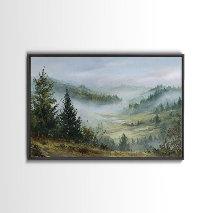 Moody Forest Landscape Framed Canvas Print, Wall Art, Metal Wall Art, Living Room Decor, Oil Painting, Digital Print, WAL-3x2-14