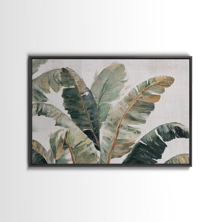 Tropical Palm Leaf Painting Framed Canvas Print, Wall Art, Textured Wall Art, Living Room Decor, Watercolor Art, WAL-3x2-20