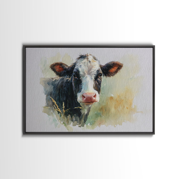 Rustic Farmhouse Cow Portrait Framed Canvas Print, Wall Art, Prints Wall Art, Living Room Decor, Fine Art, Textured Painting, WAL-3x2-23