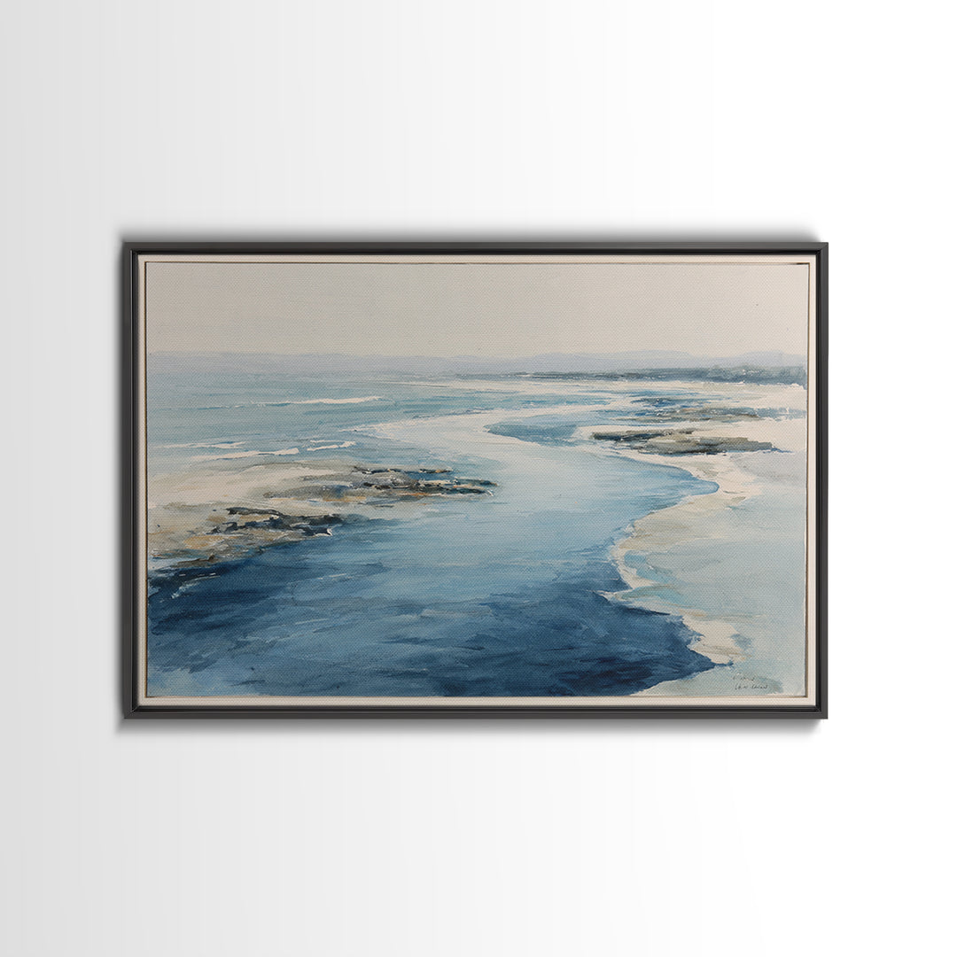Coastal Aerial Water Study Framed Canvas Print, Wall Art, Contemporary Art, Living Room Decor, Fine Art, Mid Century Modern, WAL-3x2-39