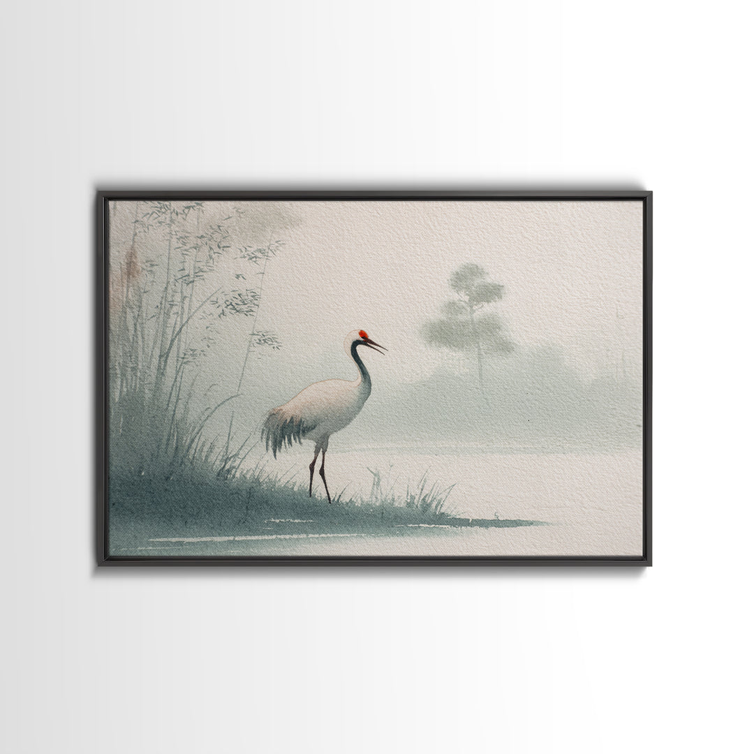 Monochrome Ink Crane Composition Canvas Print, Wall Art, Wood Wall Art, Living Room Decor, Abstract Art, Textured Painting, WAL-3x2-52